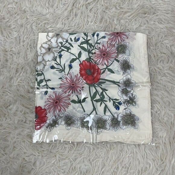 Bohemian Floral White Silk Like Satin large Square Scarf Women Shawl Head wrap - Picture 2 of 10